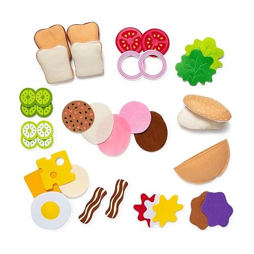  Melissa & Doug Felt Food Sandwich Play Food Set (33 pcs) - Felt Sandwich Play Set For Kids Kitchen, Pretend Play Sandwich, Felt Sandwich Toy For Toddlers Kids Ages 2+,Orange