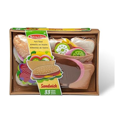  Melissa & Doug Felt Food Sandwich Play Food Set (33 pcs) - Felt Sandwich Play Set For Kids Kitchen, Pretend Play Sandwich, Felt Sandwich Toy For Toddlers Kids Ages 2+,Orange