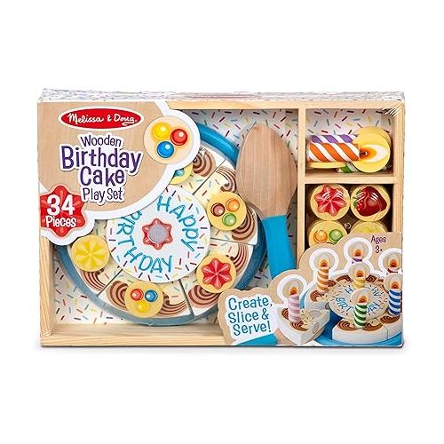  Melissa & Doug Birthday Party Cake - Wooden Play Food With Mix-n-Match Toppings and 7 Candles