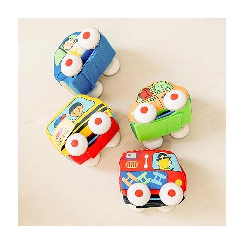  Melissa & Doug K's Kids Pull-Back Vehicle Set - Soft Baby Toy Set With 4 Cars and Trucks and Carrying Case - Pull Back Cars, Toys For Babies And Toddlers