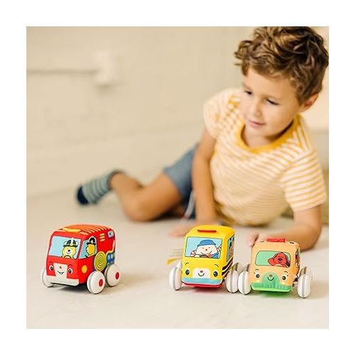  Melissa & Doug K's Kids Pull-Back Vehicle Set - Soft Baby Toy Set With 4 Cars and Trucks and Carrying Case - Pull Back Cars, Toys For Babies And Toddlers