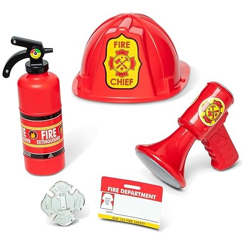  Melissa & Doug Fire Chief Role Play Dress-Up Set - Pretend Fire Fighter Outfit With Realistic Accessories, Firefighter Costume For Kids And Toddlers Ages 3+