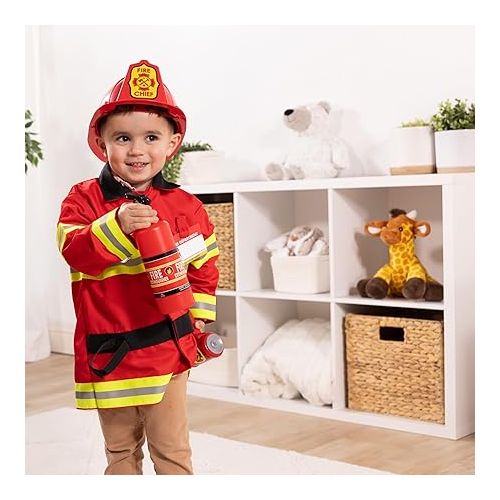  Melissa & Doug Fire Chief Role Play Dress-Up Set - Pretend Fire Fighter Outfit With Realistic Accessories, Firefighter Costume For Kids And Toddlers Ages 3+