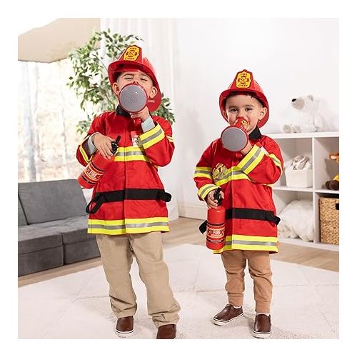  Melissa & Doug Fire Chief Role Play Dress-Up Set - Pretend Fire Fighter Outfit With Realistic Accessories, Firefighter Costume For Kids And Toddlers Ages 3+