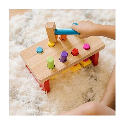  Melissa & Doug Deluxe Pounding Bench Wooden Toy With Mallet - STEAM Toddler Toy