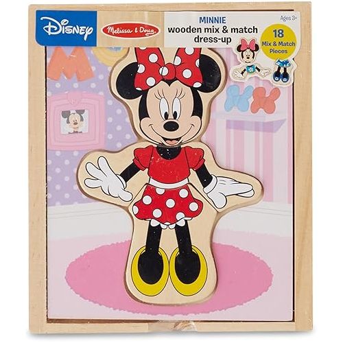  Melissa & Doug Disney Minnie Mouse Mix and Match Dress-Up Wooden Play Set (18 pcs) - Minnie Mouse Toys For Disney Fans, Fashion Puzzle Travel Toys For Kids Ages 3+
