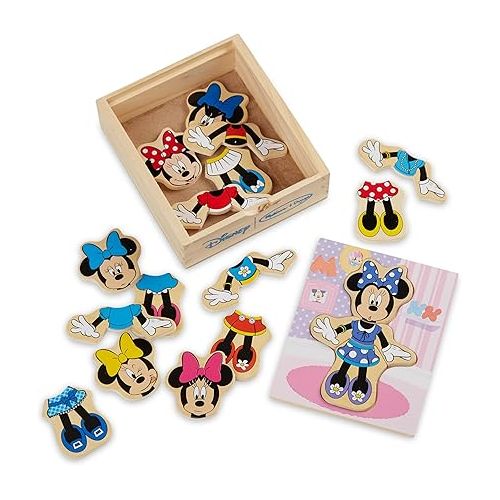  Melissa & Doug Disney Minnie Mouse Mix and Match Dress-Up Wooden Play Set (18 pcs) - Minnie Mouse Toys For Disney Fans, Fashion Puzzle Travel Toys For Kids Ages 3+