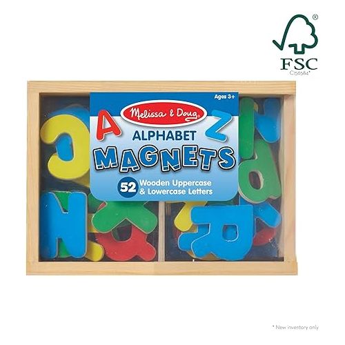  Melissa & Doug 52 Wooden Alphabet Magnets in a Box - Uppercase and Lowercase Letters - FSC Certified