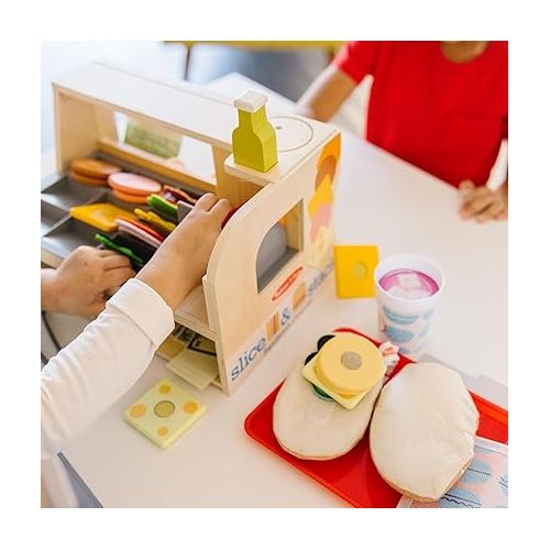  Melissa & Doug Wooden Slice & Stack Sandwich Counter with Deli Slicer - 56-Piece Pretend Play Wooden Food Toys, Kitchen Food Set For Toddlers And Kids Ages 3+
