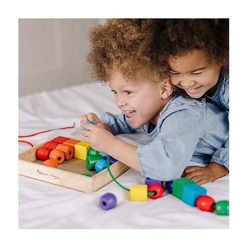  Melissa & Doug Primary Lacing Beads - Educational Toy With 30 Wooden Beads and 2 Laces - Beads For Toddlers, Fine Motor Skills Lacing Toys For Toddlers And Kids Ages 3+, 8inx8inx2in, Multi