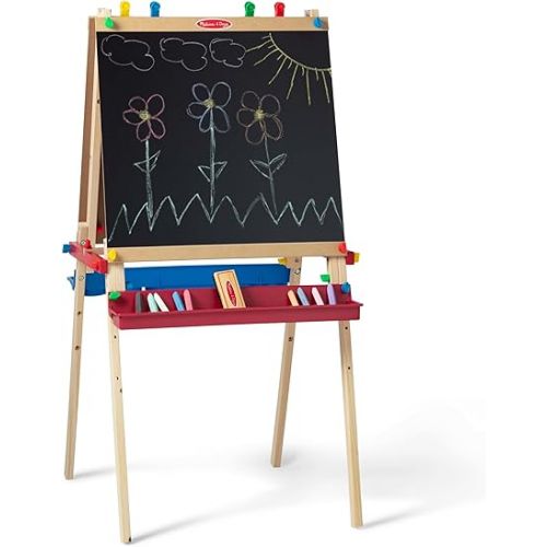  Melissa & Doug Deluxe Standing Art Easel -3 - 7 years, Dry-Erase Board, Chalkboard, Paper Roller,Multi Color