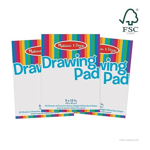  Melissa & Doug Drawing Paper Pad (9 x 12 inches) - 50 Sheets, 3-Pack - FSC Certified