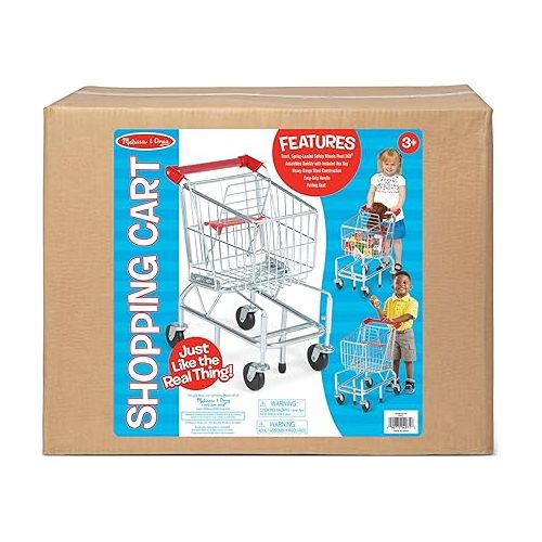  Melissa & Doug Toy Shopping Cart With Sturdy Metal Frame - Toddler Shopping Cart, Pretend Grocery Cart, Supermarket Pretend Play Shopping Cart For Kids Ages 3+