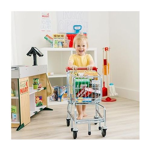  Melissa & Doug Toy Shopping Cart With Sturdy Metal Frame - Toddler Shopping Cart, Pretend Grocery Cart, Supermarket Pretend Play Shopping Cart For Kids Ages 3+