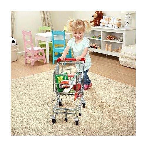  Melissa & Doug Toy Shopping Cart With Sturdy Metal Frame - Toddler Shopping Cart, Pretend Grocery Cart, Supermarket Pretend Play Shopping Cart For Kids Ages 3+