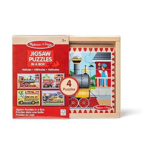  Melissa & Doug Vehicles 4-in-1 Wooden Jigsaw Puzzles in a Storage Box (48 pcs) - FSC Certified