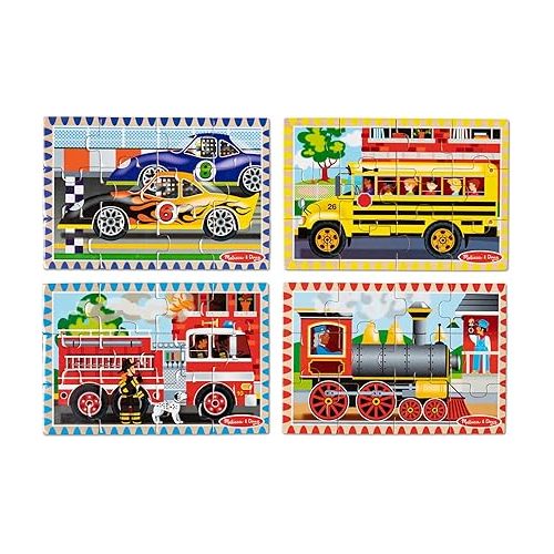  Melissa & Doug Vehicles 4-in-1 Wooden Jigsaw Puzzles in a Storage Box (48 pcs) - FSC Certified