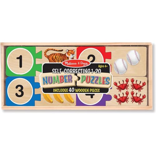  Melissa & Doug Self-Correcting Wooden Number Puzzles With Storage Box (40 pcs)