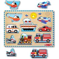 Melissa & Doug Vehicles Sound Puzzle - Wooden Peg Puzzle With Sound Effects (8 pcs) - Sound Puzzles for Toddlers, Wooden Puzzles For Kids Ages 2+, Multicolor, 11.95 x 8.8 x 1.05