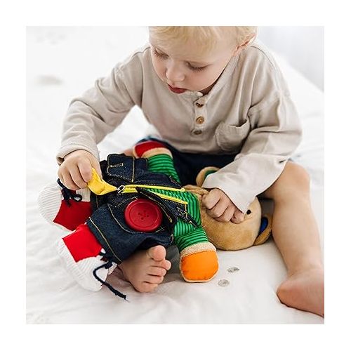  Melissa & Doug K's Kids - Teddy Wear Stuffed Bear Educational Toy - Plush Bear Zipper And Button Learning Toy for Toddlers