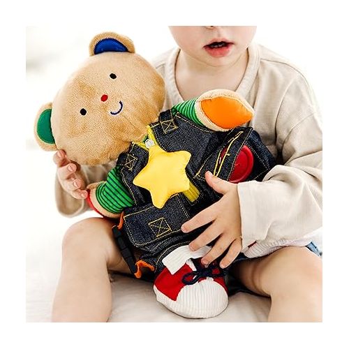  Melissa & Doug K's Kids - Teddy Wear Stuffed Bear Educational Toy - Plush Bear Zipper And Button Learning Toy for Toddlers