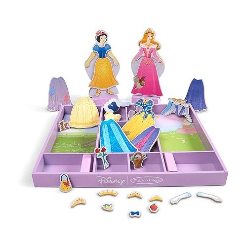 Melissa & Doug Disney Sleeping Beauty and Snow White Magnetic Dress-Up Wooden Doll Pretend Play Set (40+ pcs)