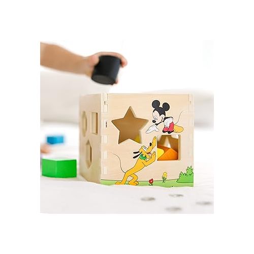  Melissa & Doug Disney Mickey Mouse & Friends Wooden Shape Sorting Cube - Mickey Mouse Toys, Classic Wooden Toys For Babies And Toddlers Ages 2+