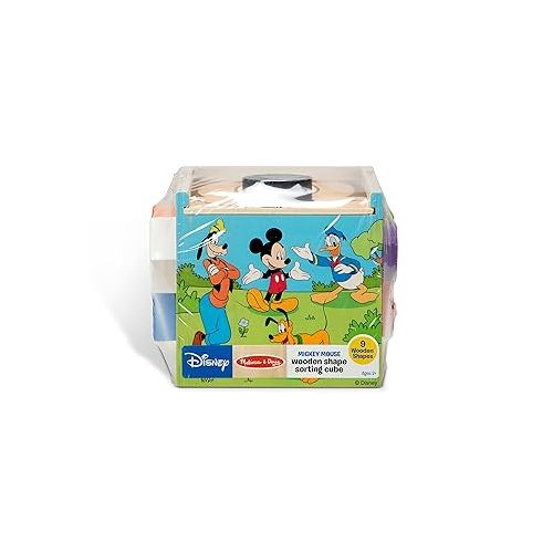  Melissa & Doug Disney Mickey Mouse & Friends Wooden Shape Sorting Cube - Mickey Mouse Toys, Classic Wooden Toys For Babies And Toddlers Ages 2+