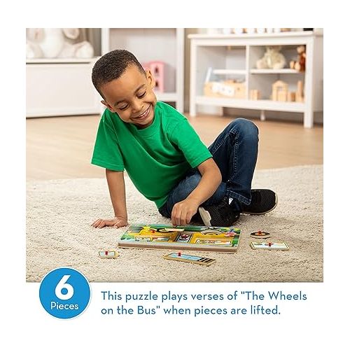  Melissa & Doug The Wheels on the Bus Sound Puzzle - School Bus Puzzle, Wooden Puzzle For Kids and Toddlers Ages 2+