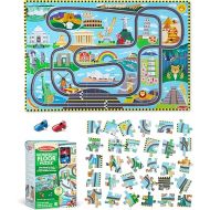 Melissa & Doug Race Around the World Tracks Cardboard Jigsaw Floor Puzzle and Wind-Up Vehicles - 48 Pieces, for Boys and Girls 4+ - FSC Certified