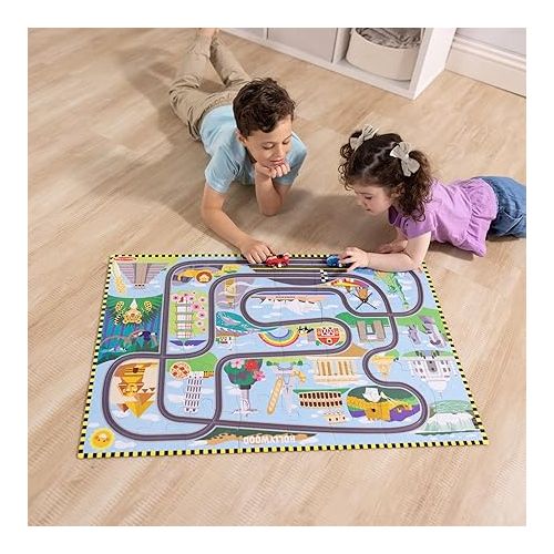  Melissa & Doug Race Around the World Tracks Cardboard Jigsaw Floor Puzzle and Wind-Up Vehicles - 48 Pieces, for Boys and Girls 4+ - FSC Certified
