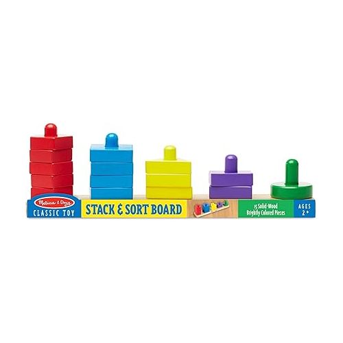  Melissa & Doug Stack and Sort Board - Wooden Educational Toy for age 2+ years With 15 Solid Wood Pieces