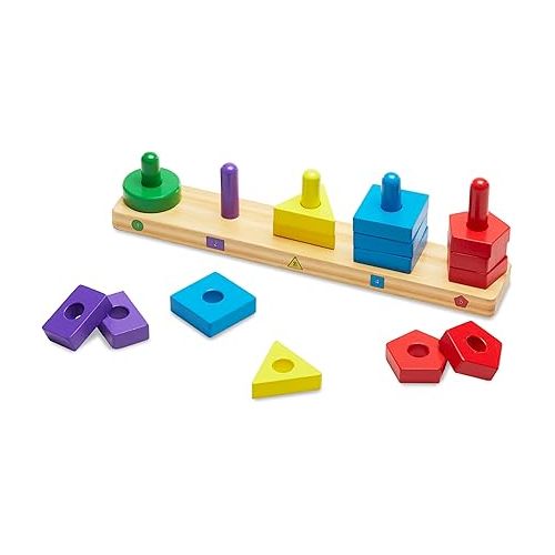  Melissa & Doug Stack and Sort Board - Wooden Educational Toy for age 2+ years With 15 Solid Wood Pieces