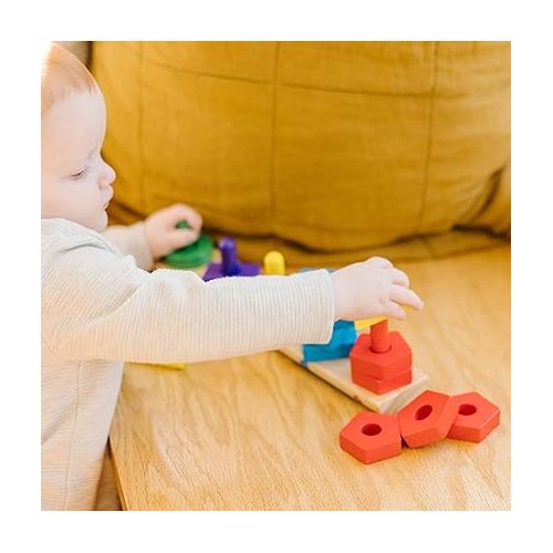  Melissa & Doug Stack and Sort Board - Wooden Educational Toy for age 2+ years With 15 Solid Wood Pieces