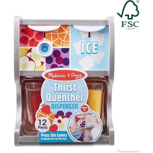  Melissa & Doug Wooden Thirst Quencher Drink Dispenser With Cups, Juice Inserts, Ice Cubes - FSC Certified