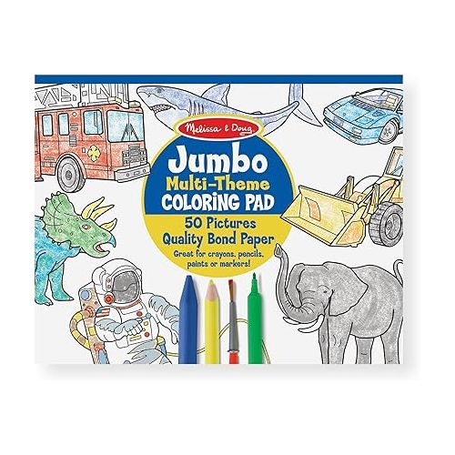  Melissa & Doug Jumbo 50-Page Kids' Coloring Pads 3-Pack - Animals, Vehicles, and Multi-Themed - FSC Certified