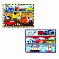 Melissa & Doug Wooden Chunky Puzzles Set - Vehicles and Construction