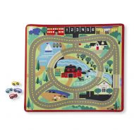 Melissa & Doug Round the Town Road Rug & Car Set (Cars & Trucks, Safe for All Floors, 4 Wooden Cars, 36” W x 39L)