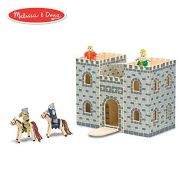 Melissa & Doug Fold & Go Wooden Castle (Pretend Play Gray Dollhouse With Wooden Play Figures, Horses, Furniture, 12 Pieces)