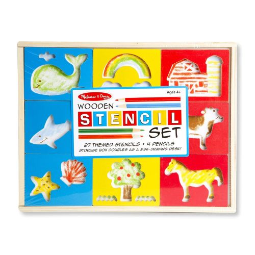 Melissa & Doug Wooden Stencil Set With 27 Themed Stencils and 4 Pencils