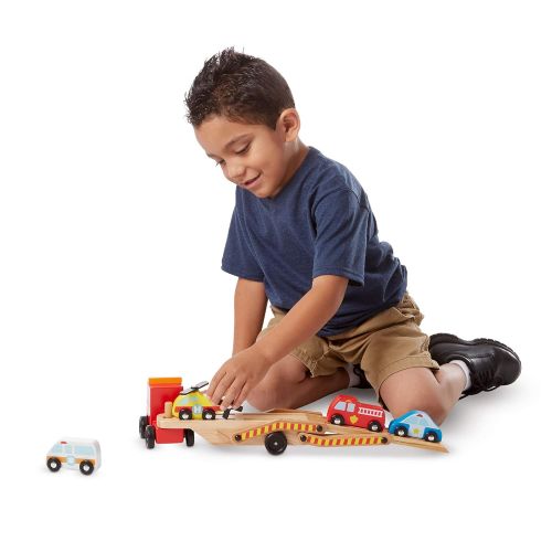  Melissa & Doug Emergency Vehicle Carrier (Two-Level Tractor-Trailer Truck Toy with 4 Vehicles)