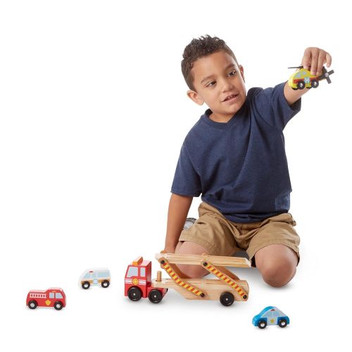  Melissa & Doug Emergency Vehicle Carrier (Two-Level Tractor-Trailer Truck Toy with 4 Vehicles)