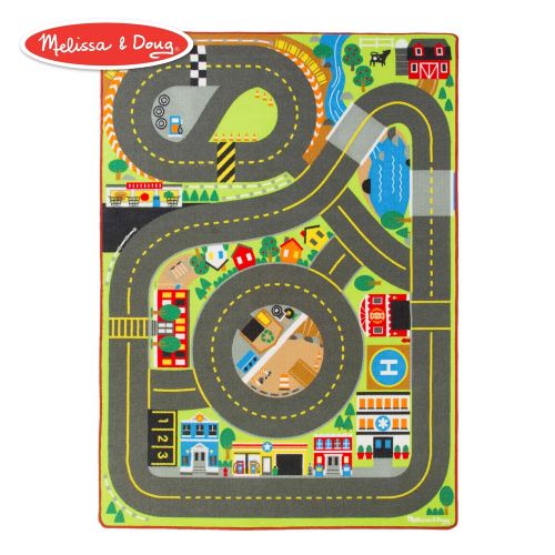  Melissa & Doug Jumbo Roadway Activity Rug (4 Wooden Traffic Signs, Oversized Multi-Roadway Activity Rug, Soft, Durable Material, 79L x 60W)