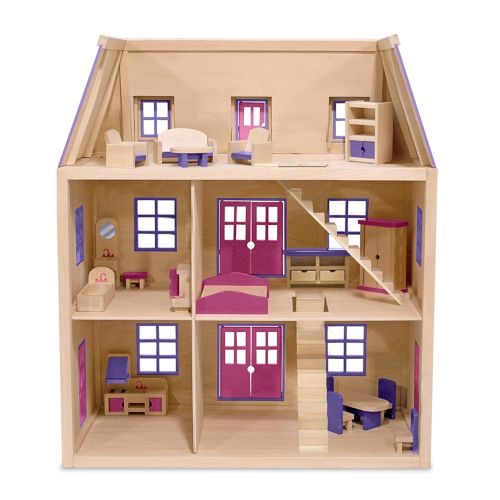  Melissa & Doug Multi-Level Wooden Dollhouse With 19 pcs Furniture