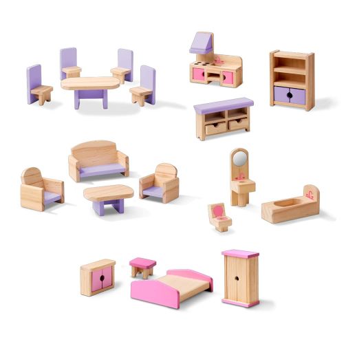  Melissa & Doug Multi-Level Wooden Dollhouse With 19 pcs Furniture