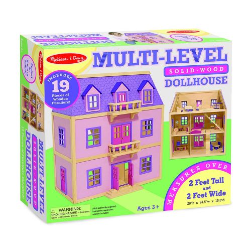  Melissa & Doug Multi-Level Wooden Dollhouse With 19 pcs Furniture