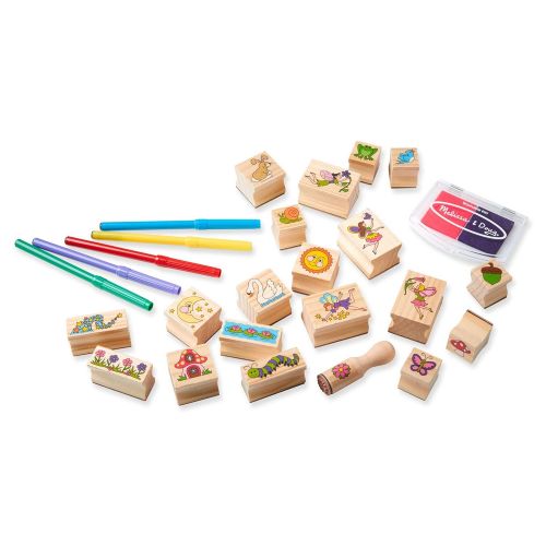  Melissa & Doug Stamp-a-Scene Wooden Stamp Set: Fairy Garden, 20 Wooden Stamps, 5 Colored Pencils, and 2-Color Stamp Pad, 10.5 H x 11.25 W x 1.5 L