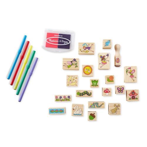  Melissa & Doug Stamp-a-Scene Wooden Stamp Set: Fairy Garden, 20 Wooden Stamps, 5 Colored Pencils, and 2-Color Stamp Pad, 10.5 H x 11.25 W x 1.5 L