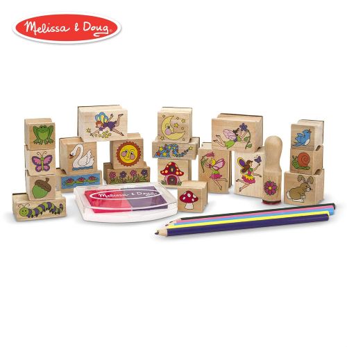  Melissa & Doug Stamp-a-Scene Wooden Stamp Set: Fairy Garden, 20 Wooden Stamps, 5 Colored Pencils, and 2-Color Stamp Pad, 10.5 H x 11.25 W x 1.5 L