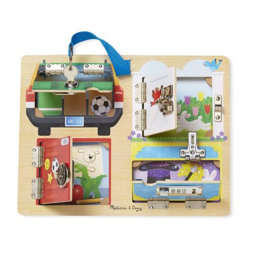  Melissa & Doug Locks & Latches Board Wooden Educational Toy (Sturdy Wooden Construction, Helps Develop Fine-Motor Skills)